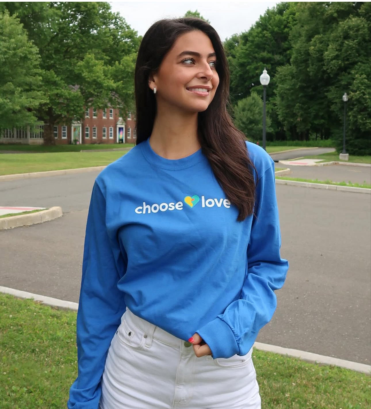 Choose Love Long-Sleeve Crewneck T-shirt (Royal Blue)